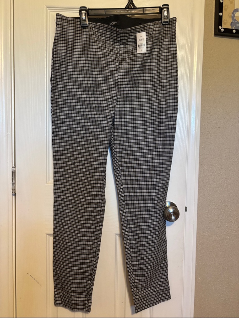 LOFT Gray & White Micro-Check Slim Dress Pants